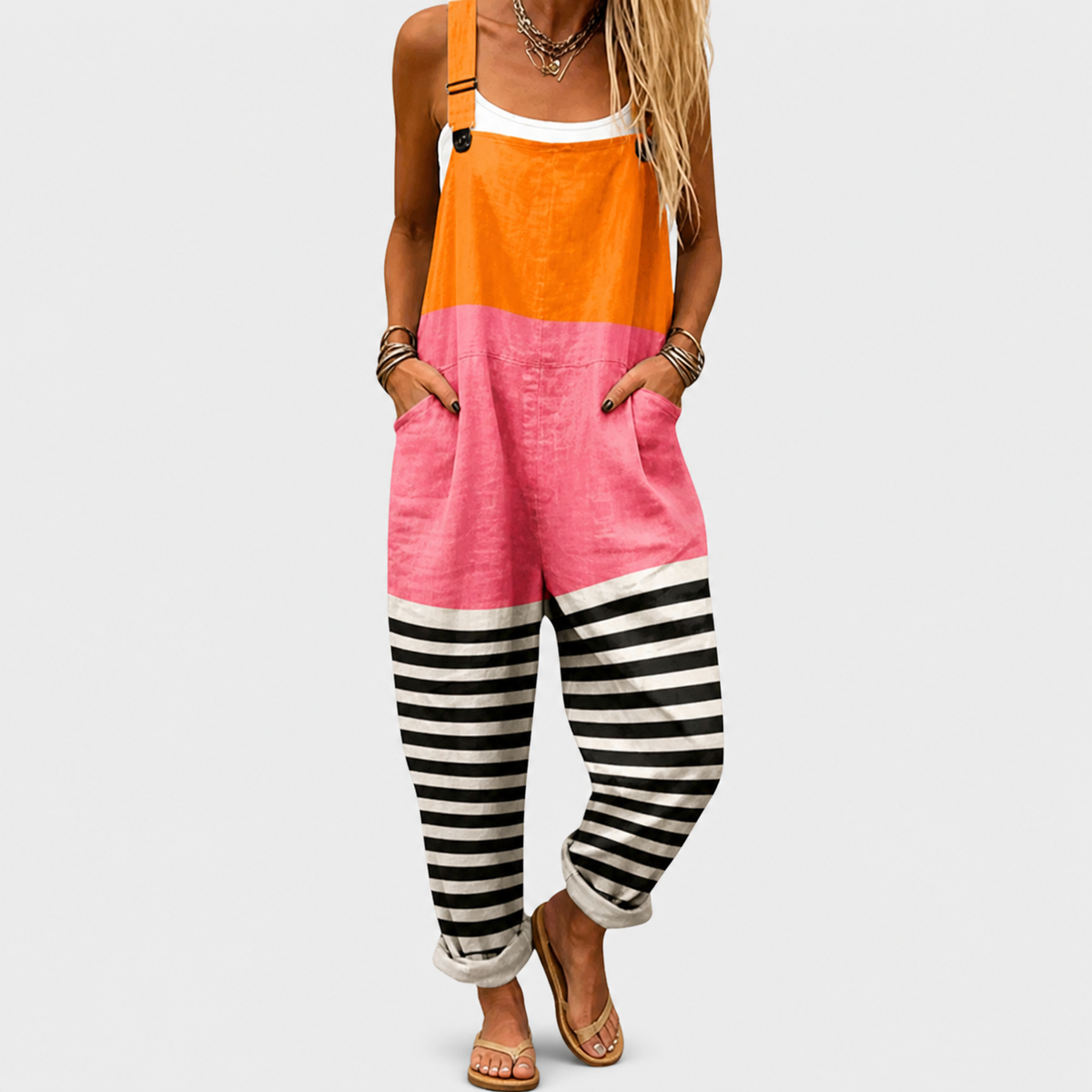 Léa | Combinaison Imprimée Orange, Rose et Noir