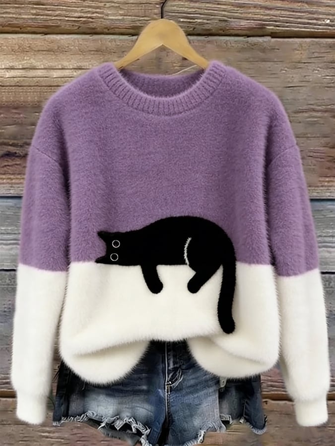 Bonnie™ — Pull Oversize Imprimé Chat