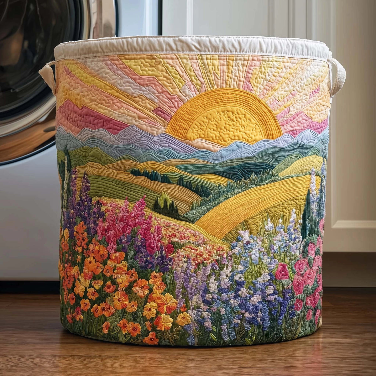 Panier Matelassé | Lever de Soleil sur Prairie Fleurie