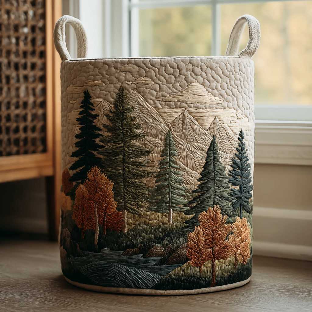 Panier Matelassé | Paysage de Montagne et Forêt