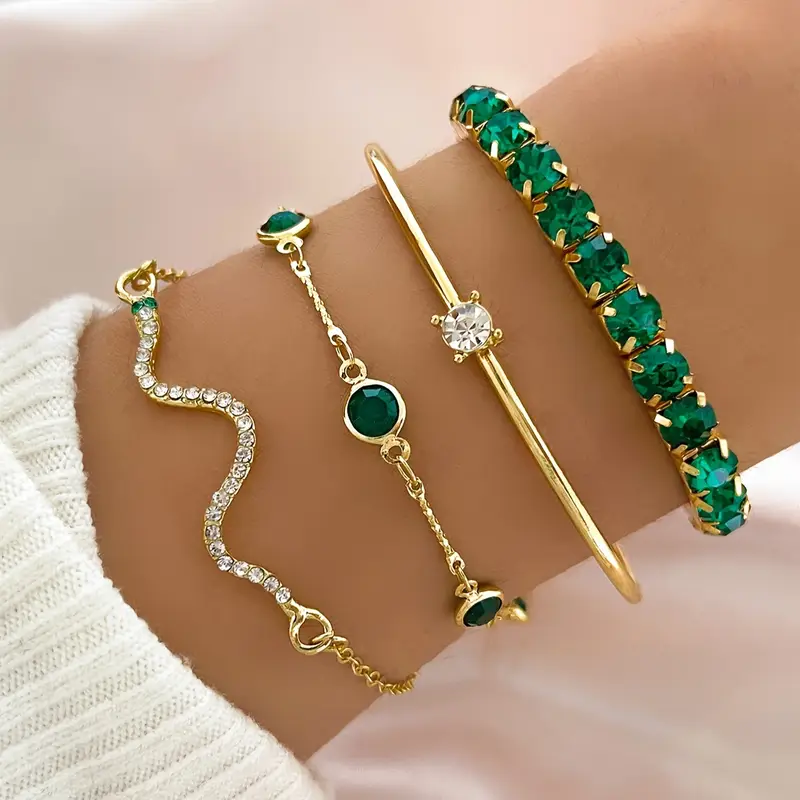 Aurora — Ensemble de Bracelets Vintage Zircone Verte
