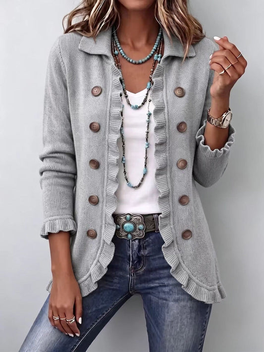 Éloïse | Veste en Maille Gris Chiné à Volants