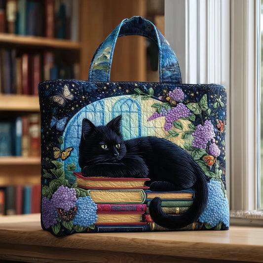 Sac Artisanal Matelassé | Chat Noir et Livres Anciens