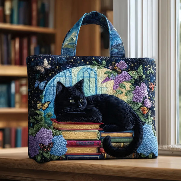 Sac Artisanal Matelassé | Chat Noir et Livres Anciens