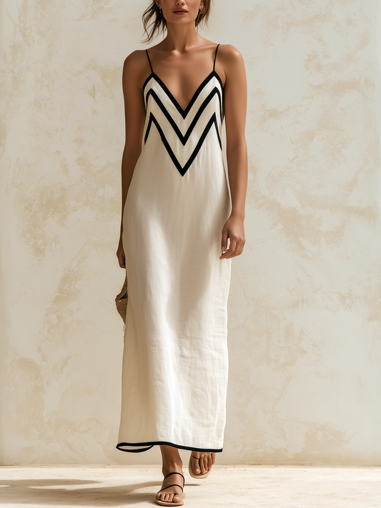 Marisa | Robe Longue Chevron Bicolore