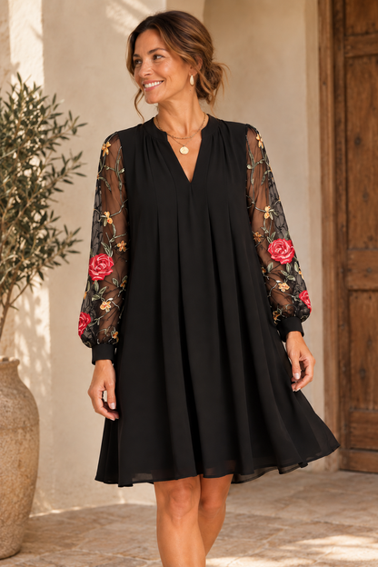 Camille | Robe Élégante à Manches Fleuries