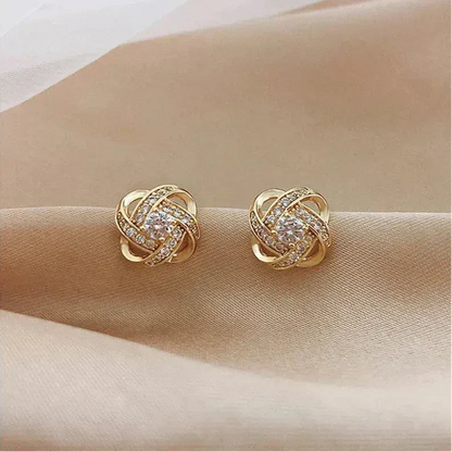 Lourdes — Boucles d'Oreilles Spirale Dorée et Cristaux