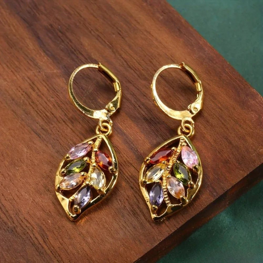 Asunción — Boucles d'Oreilles Vintage Feuille d'Or Multicolore