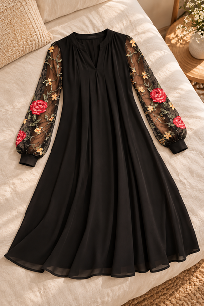 Camille | Robe Élégante à Manches Fleuries