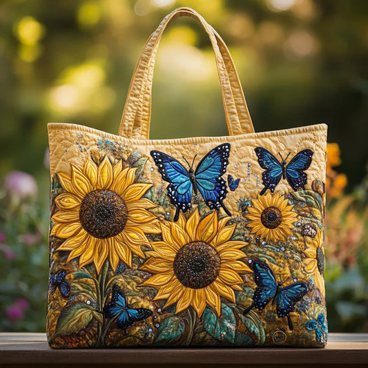 Sac Artisanal Matelassé | Tournesols et Papillons Bleus