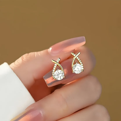 Soledad — Boucles d'Oreilles Croix Dorée et Zircone