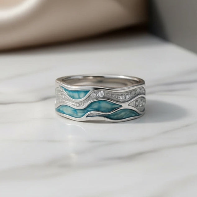 Regina — Bague Vagues Turquoise en Argent