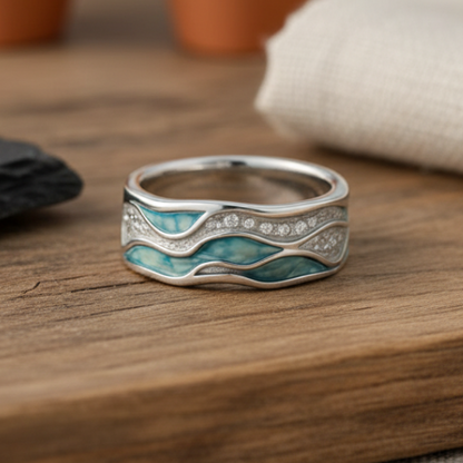 Regina — Bague Vagues Turquoise en Argent