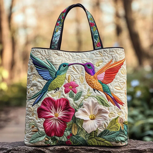 Sac Artisanal Matelassé | Colibri et Fleurs Blanches
