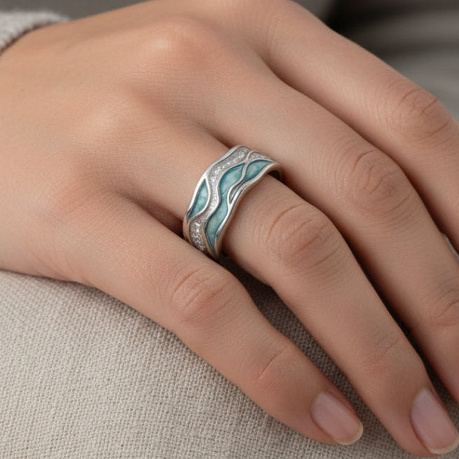 Regina — Bague Vagues Turquoise en Argent