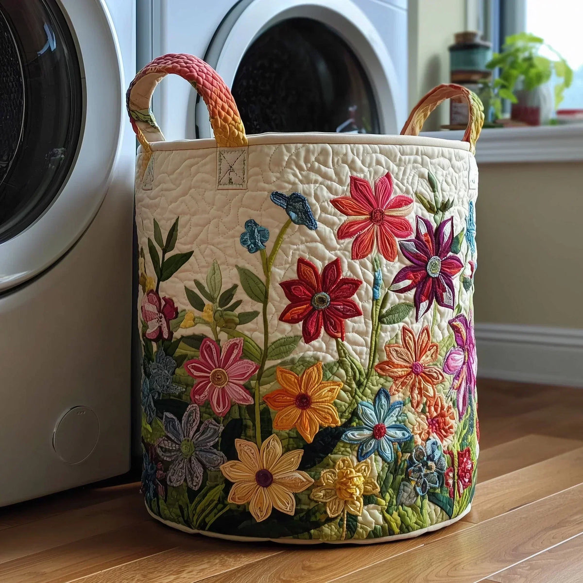 Panier Matelassé | Champ de Fleurs Multicolores