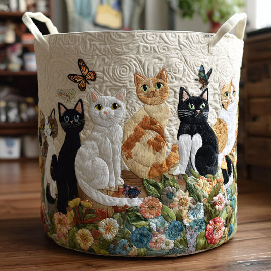 Panier Matelassé | Chats parmi les Fleurs de Jardin