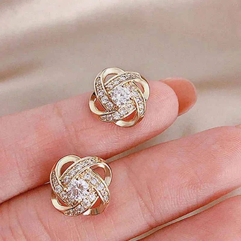 Lourdes — Boucles d'Oreilles Spirale Dorée et Cristaux
