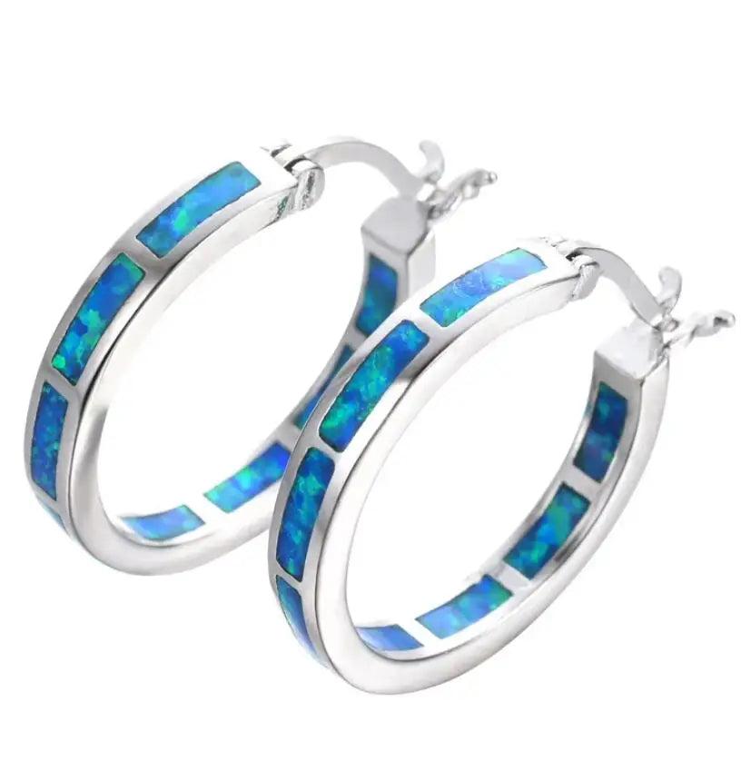 Belén — Boucles d'Oreilles Rondes Opale de Feu Bleue