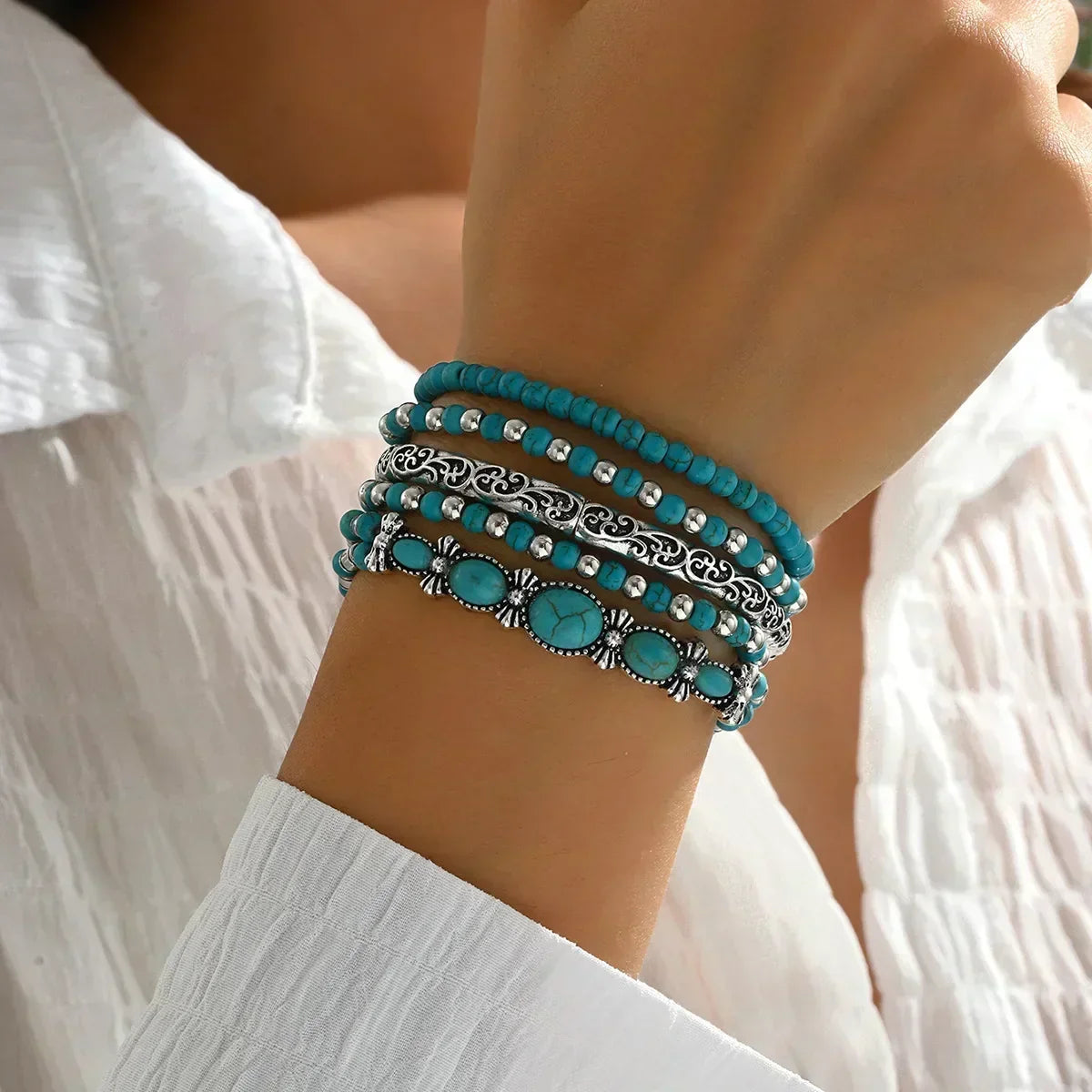 Verónica — Ensemble de Bracelets Perles Turquoise