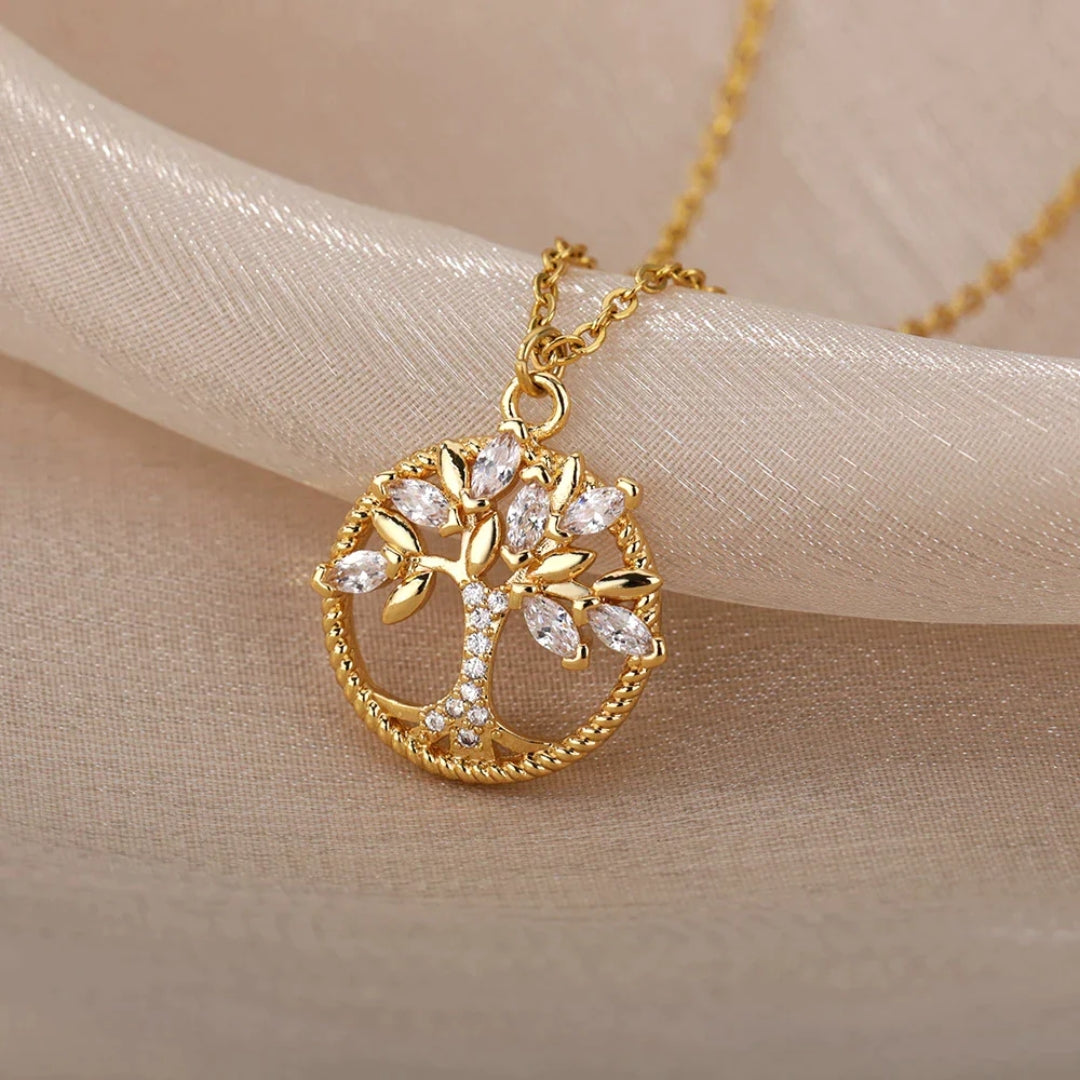 Nayara — Collier Arbre de Vie Doré et Cristaux