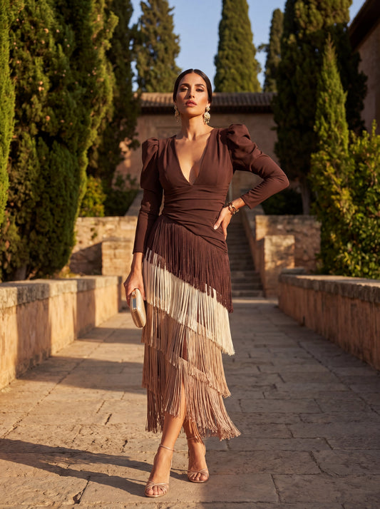 Robe Évasée en Franges Élégantes - Maison de Lune