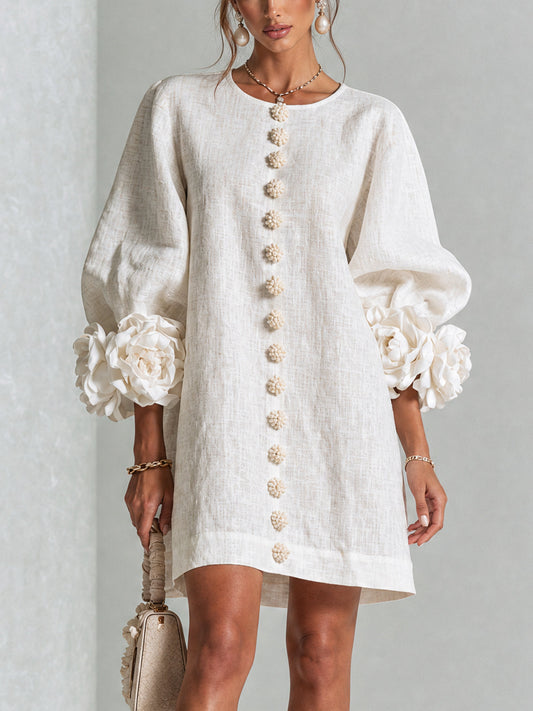 Anaïs™ | Mini Robe Blanche à Boutons Fleuris