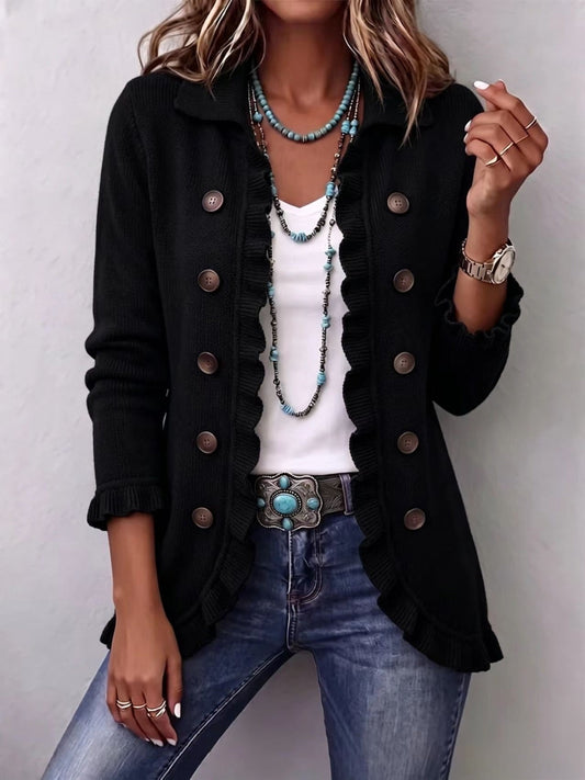 Camille | Veste en Maille Noire à Volants