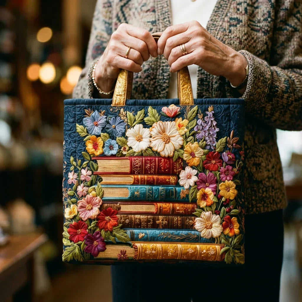 Sac Artisanal Matelassé | Imprimé Floral et Livres