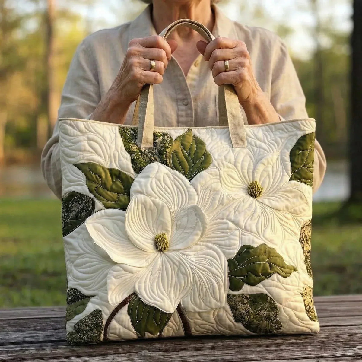 Sac Artisanal Matelassé | Élégants Lys Blancs