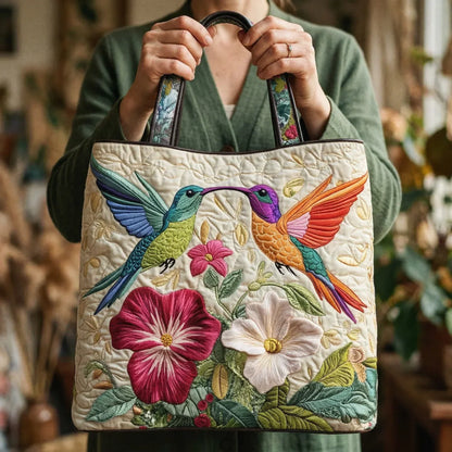 Sac Artisanal Matelassé | Colibri et Fleurs Blanches
