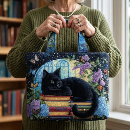 Sac Artisanal Matelassé | Chat Noir et Livres Anciens