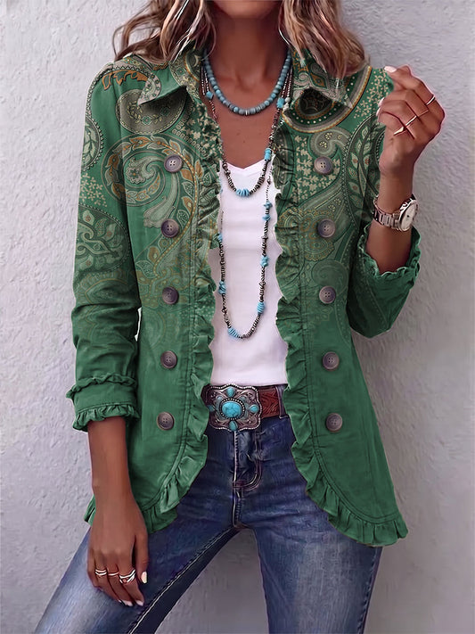 Jacinthe | Veste Cachemire Verte à Volants