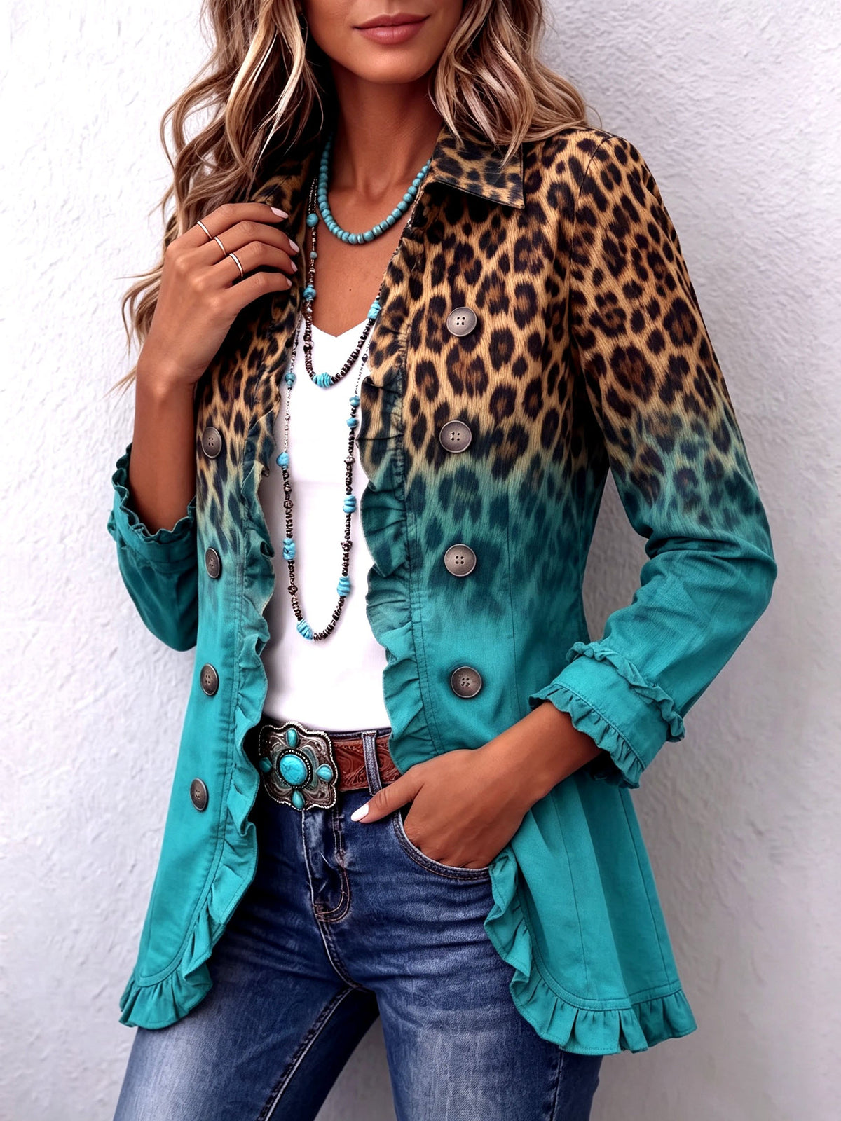 Mathilde | Blazer Léopard Dégradé à Volants