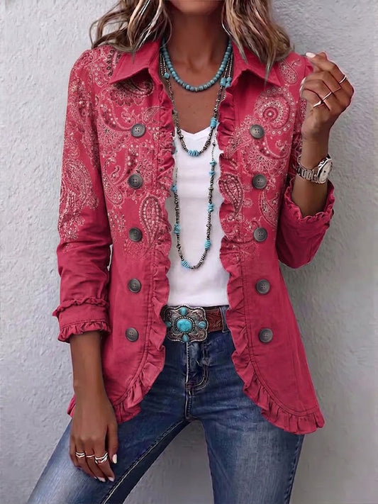 Amandine | Veste Cachemire Rose à Volants