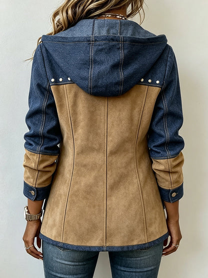 Adriana | Veste à Capuche Marine et Camel