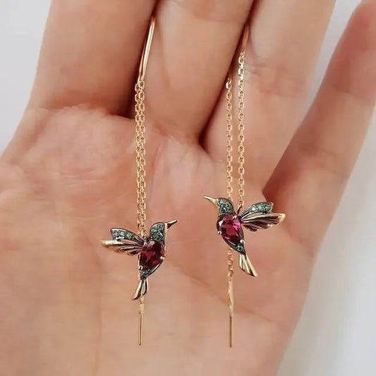 Amalia — Boucles d'Oreilles Colibri Doré et Cristaux